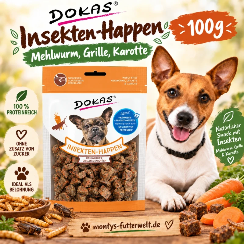 10x 100 gr Dokas Insekten-Happen - Mehlwurm, Grille, Karotte