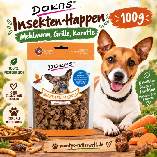 10x 100 gr Dokas Insekten-Happen - Mehlwurm, Grille, Karotte