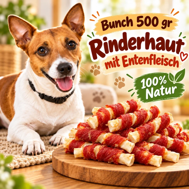 Bunch 500 gr Rinderhaut mit Entenfleisch - 100% Natur Hundesnack Bunch 500 gr Rinderhaut mit Entenfleisch - 100% Natur Hundesnack