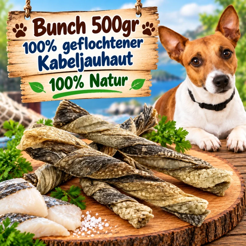 Bunch 500 gr 100% geflochtener Kabeljauhaut - 100% Natur Hundesnack