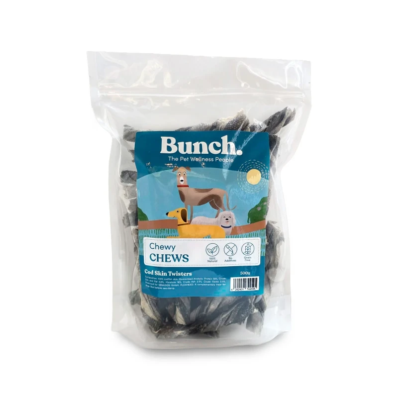 Bunch 500 gr 100% geflochtener Kabeljauhaut - 100% Natur Hundesnack
