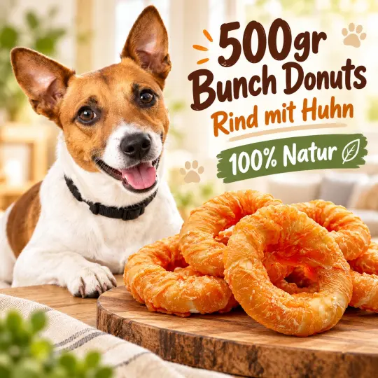 Knabber-Donuts aus Rinderhaut mit Huhn 500gr - 100% Natur Hundesnack