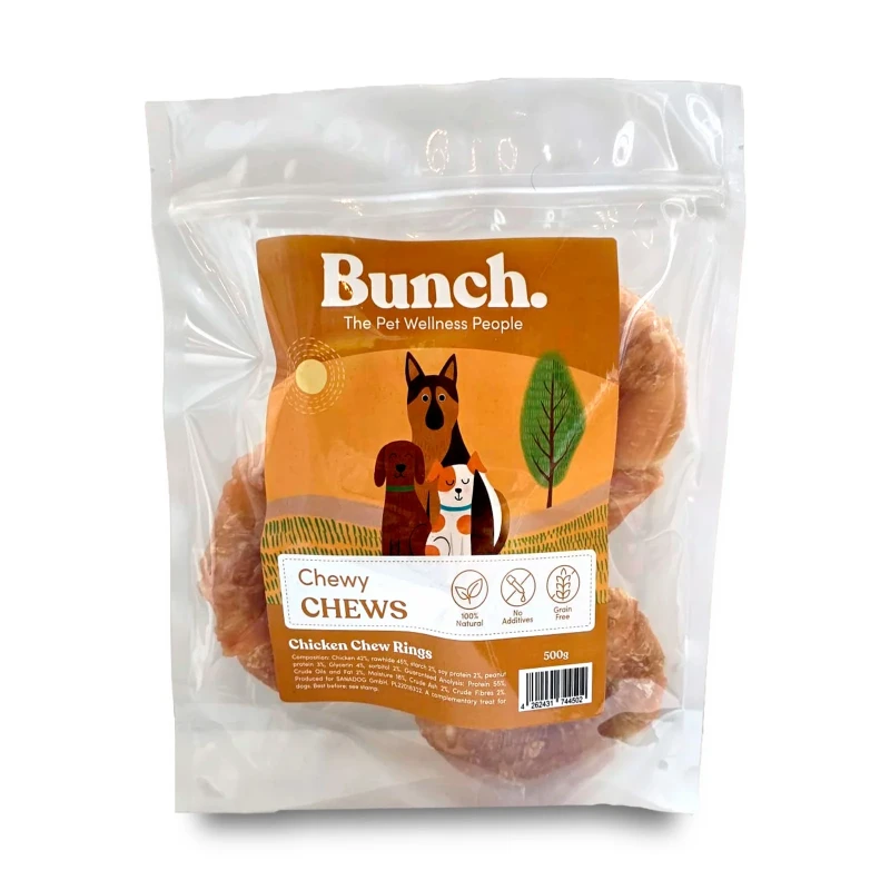 Bunch Knabber-Donuts aus Rinderhaut mit Huhn 500gr - 100% Natur Hundesnack